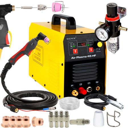 MAGNUM PRZECINARKA PLAZMOWA AIR PLASMA 45 HF + OSŁONA CERAMICZNA + SPRĘŻYNA DYSTANSOWA + DYSZE + ELEKTRODY