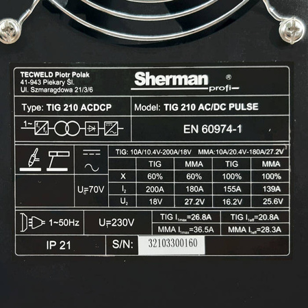 SHERMAN SPAWARKA TIG 210 AC/DC PULSE
