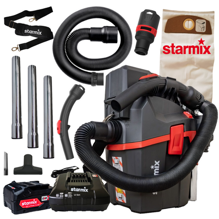 STARMIX SX119090 ODKURZACZ AKUMULATOROWY SMART L 18V ZESTAW Z ŁADOWARKĄ I AKU 5.2 AH