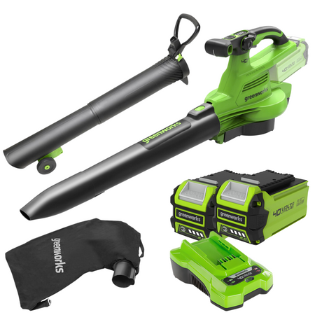GREENWORKS GD40BVIIK2X DMUCHAWA/ODKURZACZ 40V + 2X AKUMULATOR 2AH + ŁADOWARKA + WOREK