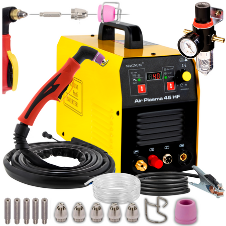 MAGNUM PRZECINARKA PLAZMOWA AIR PLASMA 45 HF + OSŁONA CERAMICZNA + SPRĘŻYNA DYSTANSOWA + DYSZE + ELEKTRODY