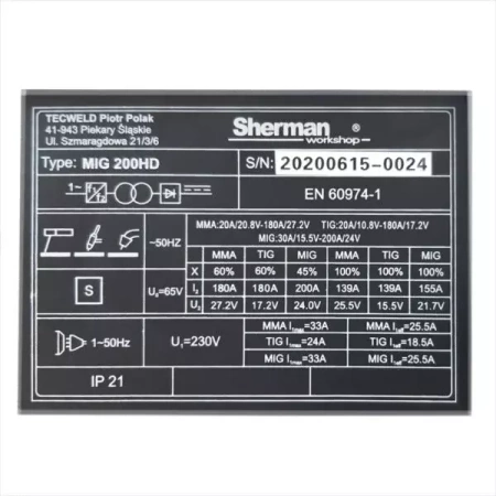 SHERMAN SPAWARKA INWERTOROWA MIGOMAT MIG 200HD