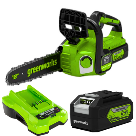 GREENWORKS GD24CS30K4 24V PILARKA ŁAŃCUCHOWA ZESTAW ŁADOWARKA + AKU 4AH