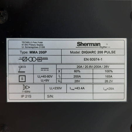 SPAWARKA INWERTOROWA SHERMAN DIGIARC 200 PULSE