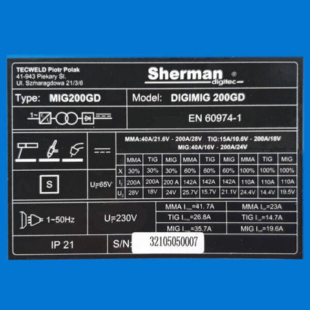 SHERMAN SPAWARKA INWERTOROWA SYNERGICZNA DIGIMIG 200GD