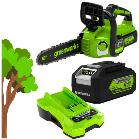 GREENWORKS GD24CS30K4 24V PILARKA ŁAŃCUCHOWA ZESTAW ŁADOWARKA + AKU 4AH