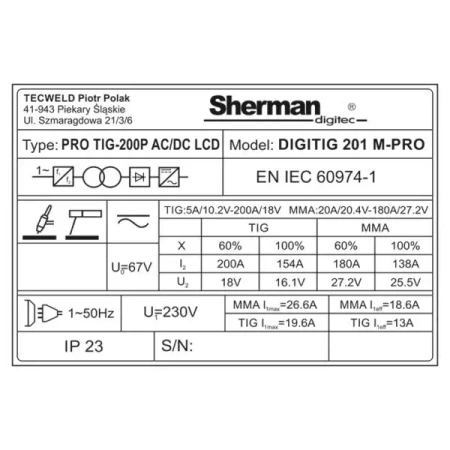 SHERMAN SPAWARKA INWERTOROWA DIGITIG 201 M-PRO