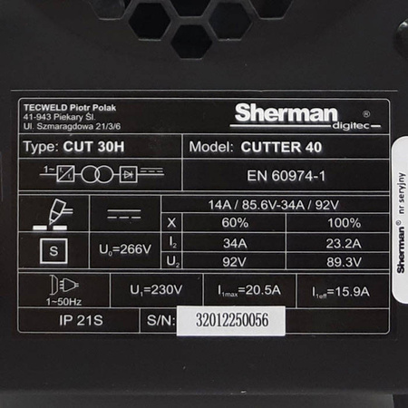 SHERMAN PRZECINARKA PLAZMOWA CUTTER 40