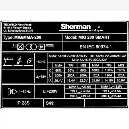 SHERMAN MIG 200 SMART SPAWARKA INWERTOROWA Z KÓŁKAMI I PÓŁKĄ NA BUTLĘ