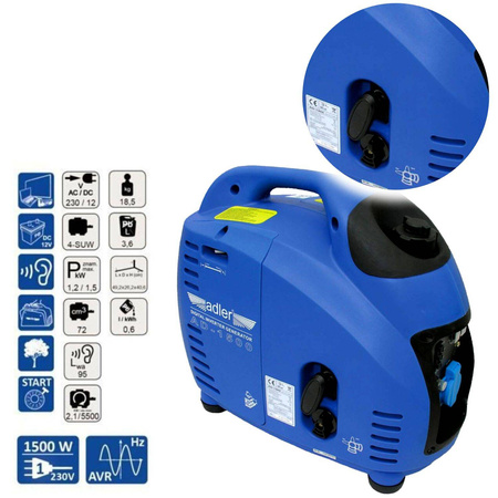ADLER AD-1500 AGREGAT PRĄDOTWÓRCZY 1,5 kW AVR