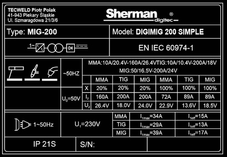 SHERMAN MIGOMAT DIGIMIG 200 SIMPLE MMA 7812696
