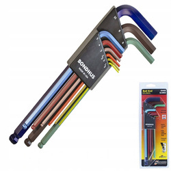 BONDHUS BO69499 ZESTAW IMBUSÓW 1,5 - 10 - DŁUGIE, Z KULKĄ, KOLOR 9 CZ.