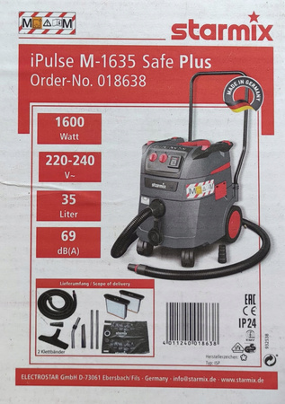 ODKURZACZ PRZEMYSŁOWY STARMIX IPULSE M-1635 SAFE TOP + WORKI PE 25/35 POLIETYLEN 5 SZT