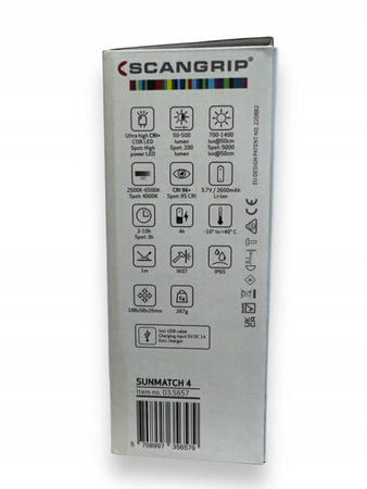 SCANGRIP LAMPA 500 LM CCT SCAN SUNMATCH 4 COLOURMATCH